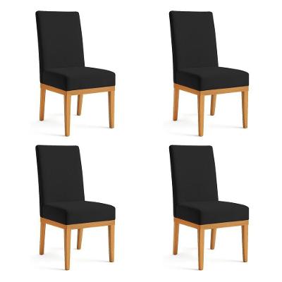 Kit 4 Cadeiras De Jantar Brisa Veludo Preto Base De Madeira - Pallazio