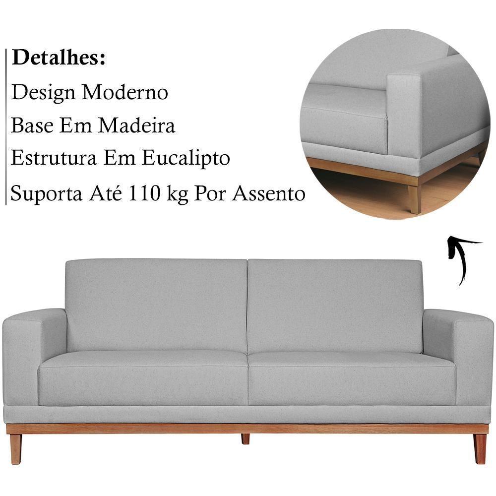 Sofa 2 Lugares 160 Cm Crons Linho Cinza Vazzano Cinza - 7