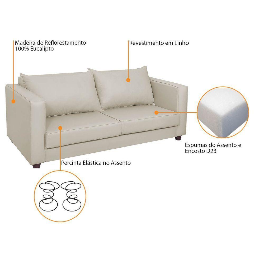 Sofá 2 Lugares Lisboa Linho - Doce Sonho Móveis Bege - 4