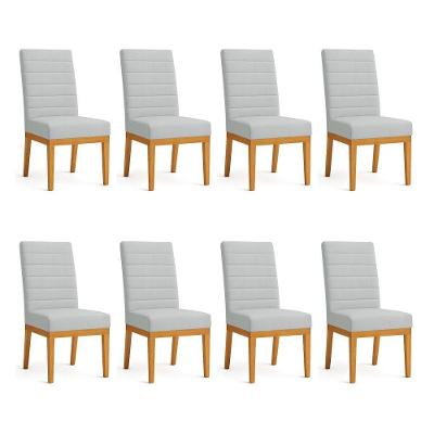 Kit 8 Cadeiras De Jantar Solana Suede Cinza Base De Madeira - Pallazio