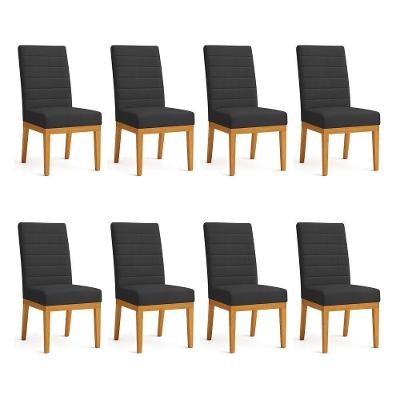Kit 8 Cadeiras De Jantar Solana Suede Preto Base De Madeira - Pallazio