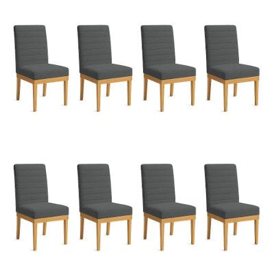 Kit 8 Cadeiras De Jantar Solana Boucle Grafite Base De Madeira - Pallazio