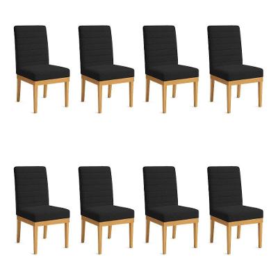 Kit 8 Cadeiras De Jantar Solana Boucle Preto Base De Madeira - Pallazio