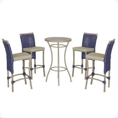 Mesa Bistrô E 4 Banquetas Roma Fendi Corda Estofado 7 Trama Azul