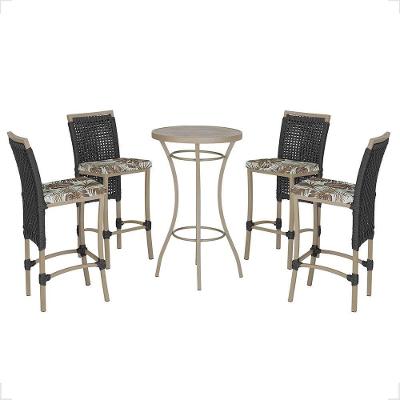 Mesa Bistrô E 4 Banquetas Roma Fendi Corda Estofado 6 Trama Preto