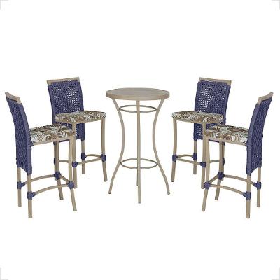 Mesa Bistrô E 4 Banquetas Roma Fendi Corda Estofado 6 Trama Azul