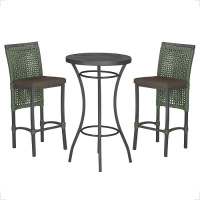 Mesa Bistrô E 2 Banquetas Roma Preta Corda Estofado 9 Trama Verde