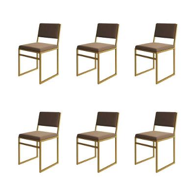 Kit 6 Cadeiras Industrial Isa Veludo Marrom Base Dourado Para Mesa Sala Cozinha - Dourado-marrom