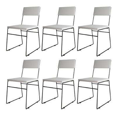Kit 6 Cadeiras Málaga Corino Branco Base Preto Para Mesa Sala Cozinha - Preto-branco