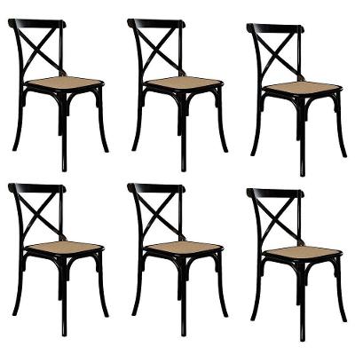 Kit 6 Cadeiras Cross Katrina Em Aço Para Mesa Sala Cozinha Assento Corano - Preto-bege