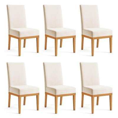 Kit 6 Cadeiras De Jantar Brisa Suede Bege Base De Madeira - Pallazio