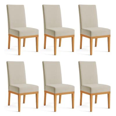 Kit 6 Cadeiras De Jantar Brisa Suede Base De Madeira - Pallazio Cor Cappuccino