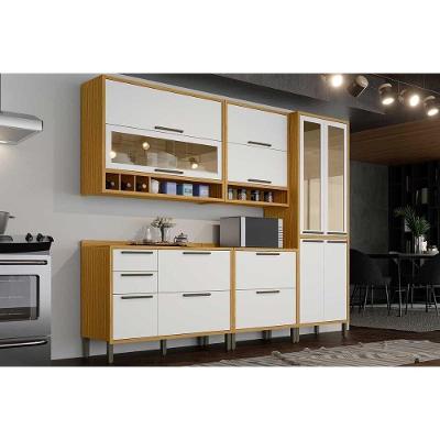 Cozinha Completa Syrah 13 Portas 4 Gavetas MDF 120cm Amêndoa e Branco