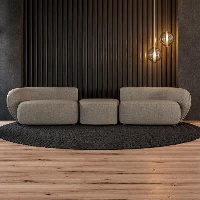 Sofá Modular Egito G52 302cm Linho Bege Manchado Sala de Estar Gran Belo