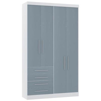 Guarda Roupa Solteiro 135cm 4 Portas 4 Gavetas Taiga Branco/grey L01 - Mpozenato