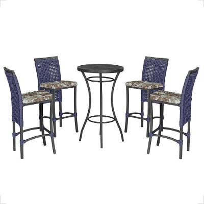 Mesa Bistrô E 4 Banquetas Roma Preta Corda Estofado 6 Trama Azul
