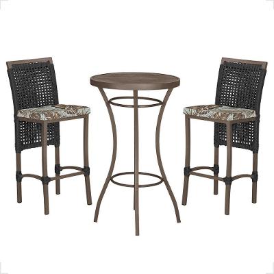 Mesa Bistrô E 2 Banquetas Roma Marrom Corda Estofado Trama Preto