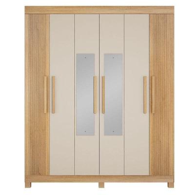 Guarda Roupa Casal Andorinha 6 Portas de Bater 2 Gavetas MDF com Espelho Cinamomo Off White