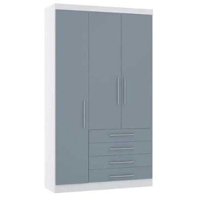 Guarda Roupa Solteiro 132cm 3 Portas 4 Gavetas Taiga Branco/grey L01 - Mpozenato
