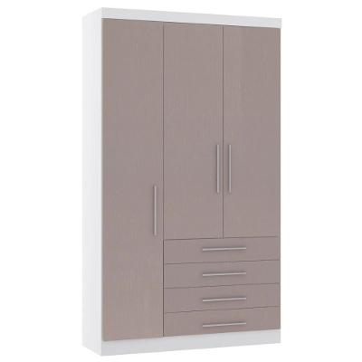 Guarda Roupa Solteiro 132cm 3 Portas 4 Gavetas Taiga Branco/cinnamon L01 - Mpozenato