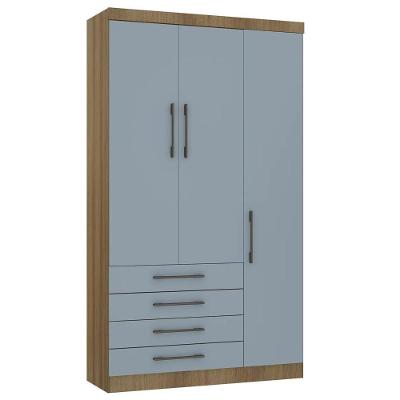 Guarda Roupa Solteiro 132cm 3 Portas 4 Gavetas Delphi Avelã/grey L01 - Mpozenato