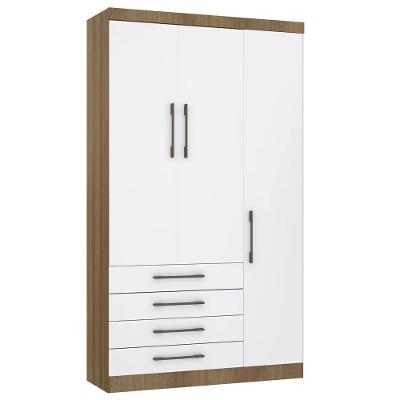 Guarda Roupa Solteiro 132cm 3 Portas 4 Gavetas Delphi Avelã/branco L01 - Mpozenato