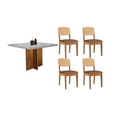 Kit 4 Cadeiras Havana Naturale Moderno MDF-MDP Tecido Off White Capuccino Móveis Rufato