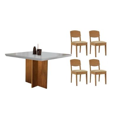 Kit 4 Cadeiras Havana Naturale Off White com Estrutura MDF e Assento em Tecido Suede Creme Rufato