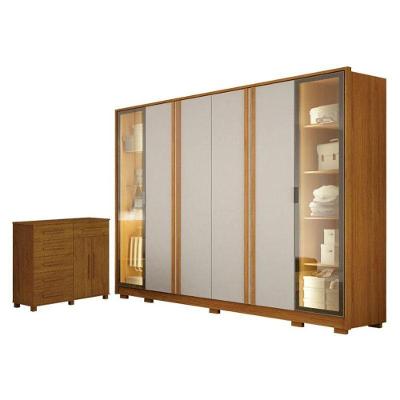 Guarda Roupa Casal Prime 6 Portas Com Led Off White Com Cômoda São Paulo 6 Gavetas 2 Portas Cinamomo - Leifer