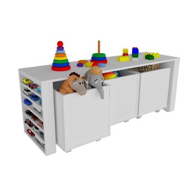 Rack com Baús e Porta Carrinhos Cássio 131CM MDF Amadeirado Woodcore
