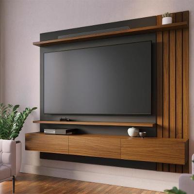 Painel Ripado Suspenso para TV Juriti 70" 180CM MDP com Portas Basculantes Preto