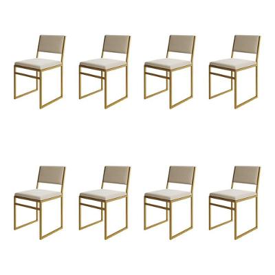 Kit 8 Cadeiras Industrial Isa Veludo Bege Base Dourado Para Mesa Sala Cozinha - Dourado-bege