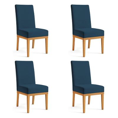 Kit 4 Cadeiras De Jantar Brisa Suede Azul Marinho Base De Madeira - Pallazio