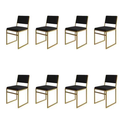Kit 8 Cadeiras Industrial Isa Veludo Preto Base Dourado Para Mesa Sala Cozinha - Dourado-preto