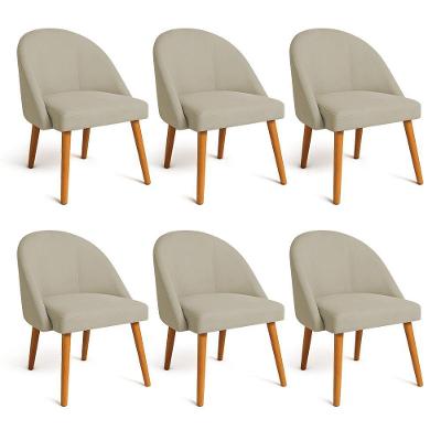 Kit 06 Cadeiras Poltrona De Jantar Luna Suede Capuccino Pés Palito Castanho - Pallazio