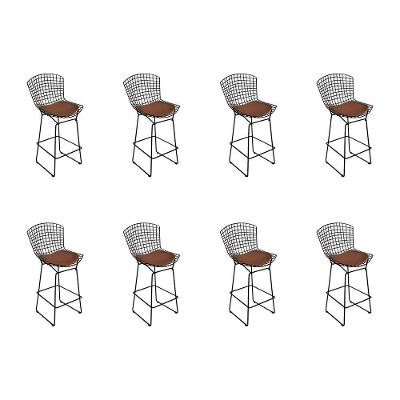 Kit 8 Banquetas Bistrô Bertoia Preta D60 Com Assento Marrom