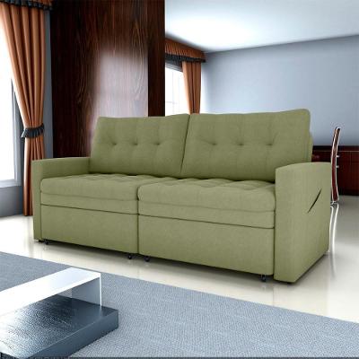 Sofá Cama Nayla 3 Lugares Retrátil 220cm Verde Bouclê Boucle Oliva Matrix