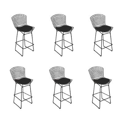 Kit 6 Banquetas Bistrô Bertoia Preta D70 Com Assento Preto