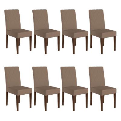 Kit 8 Cadeiras de Jantar Jade Estrutura MDF Revestimento Suede Amêndoa Pallazio