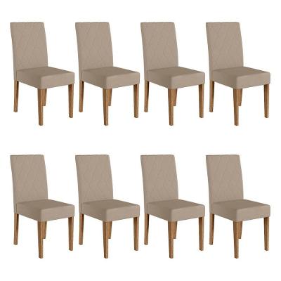 Kit 8 Cadeiras de Jantar Jade MDF Suede Bege Base Carvalho Pallazio