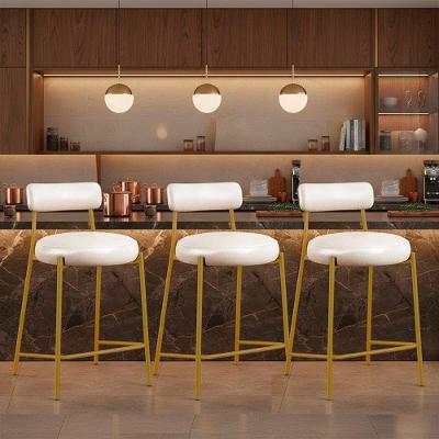 Kit 3 Banquetas Altas Londres PU Encosto Fixo Dourado Branco D'Rossi