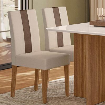 Kit 2 Cadeiras de Jantar Linea MDF Suede Bege Base Carvalho Pallazio