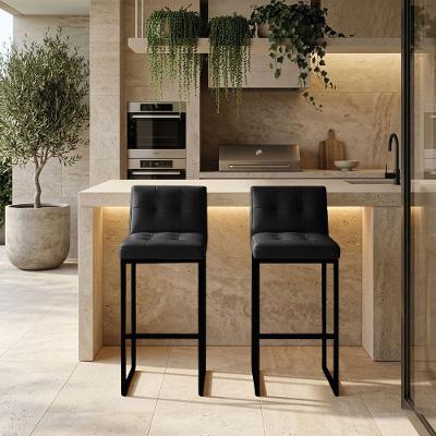 Kit 2 Banquetas Industriais Lirina Assento PU com Encosto Preto D'Rossi