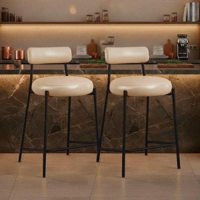 Kit 2 Banquetas Altas Londres PU Facto Base Fixa com Encosto Bege D'Rossi
