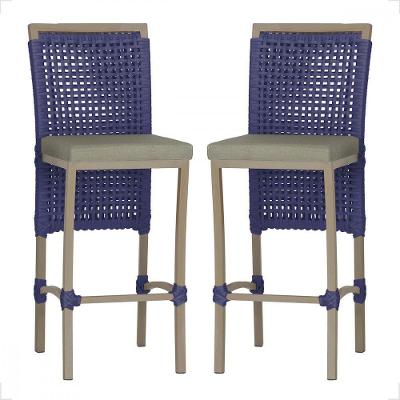 2 Banqueta Em Alumínio Roma Fendi Corda Náutica Tecido 8 Azul