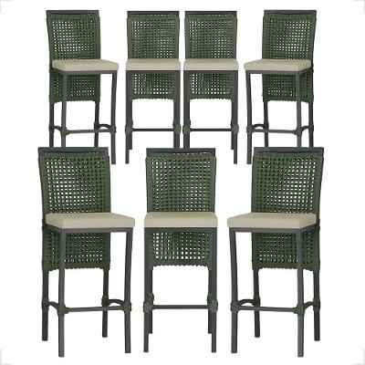 07 Banquetas Em Alumínio Roma Preta Corda Náutica Tecido 7 Verde