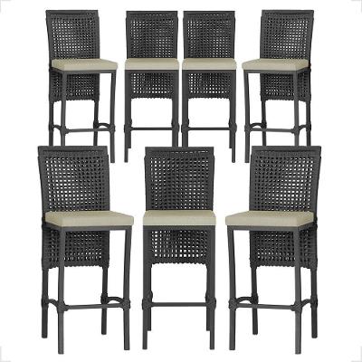 07 Banquetas Em Alumínio Roma Preta Corda Náutica Tecido 7 Preto