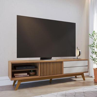 Rack para TV Veneza 75" 200CM MDF e MDP com Porta Ripada Deslizante Gavetas Off White