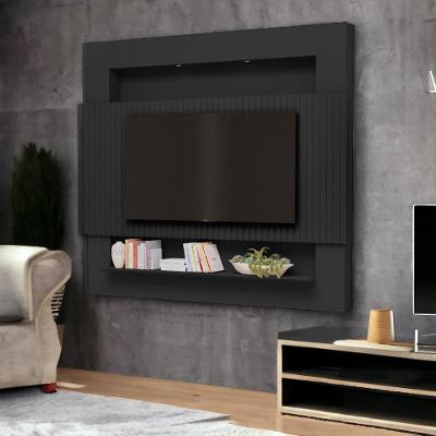 Painel para TV Riviera 75" 217cm MDF Preto Ripado Luapa Móveis