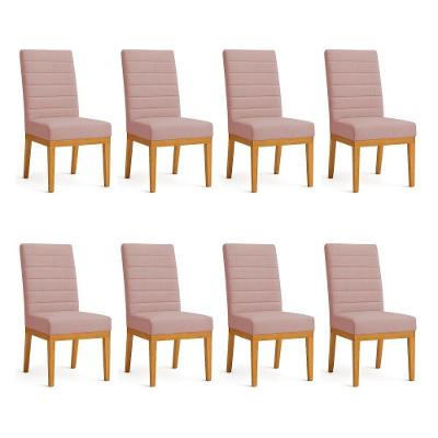 Kit 8 Cadeiras De Jantar Solana Veludo Rosé Base De Madeira - Pallazio